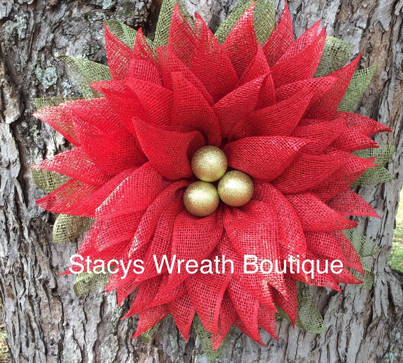 Christmas Wreath Holiday Wreath Winter Wreath Poinsettia Wreath Christmas Flower