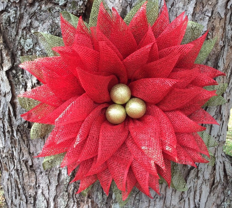 Christmas Wreath Holiday Wreath Winter Wreath Poinsettia Wreath Christmas Flower