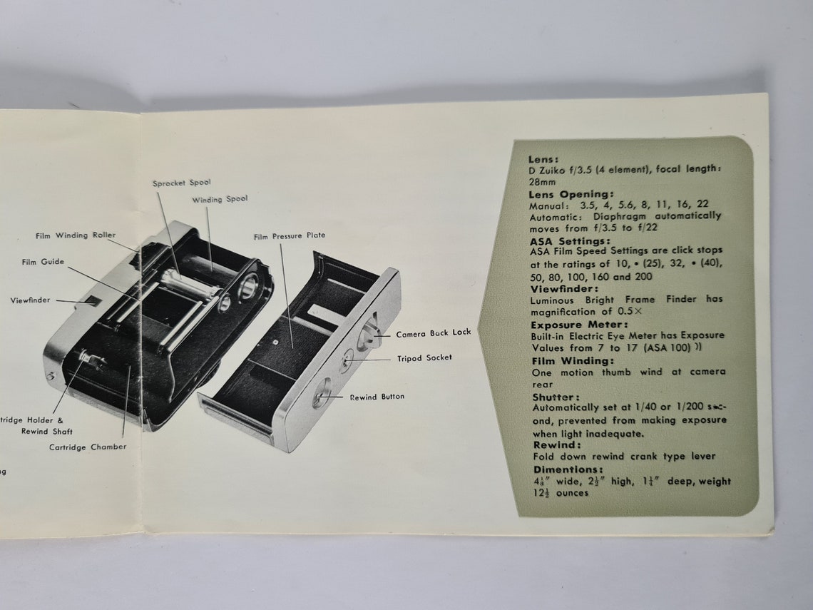 Olympus Pen EE Camera Instructions Manual Booklet Original & Etsy