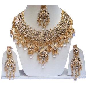 Indian Bridal Kundan Zircon Choker Necklace jewellery Earrings Tikka Set