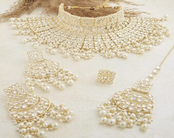 Bridal Indian Kundan Choker Necklace Earrings Tikka Jewelry for Women/ Indian Jewelry/ Kundan Necklace Jewelry set