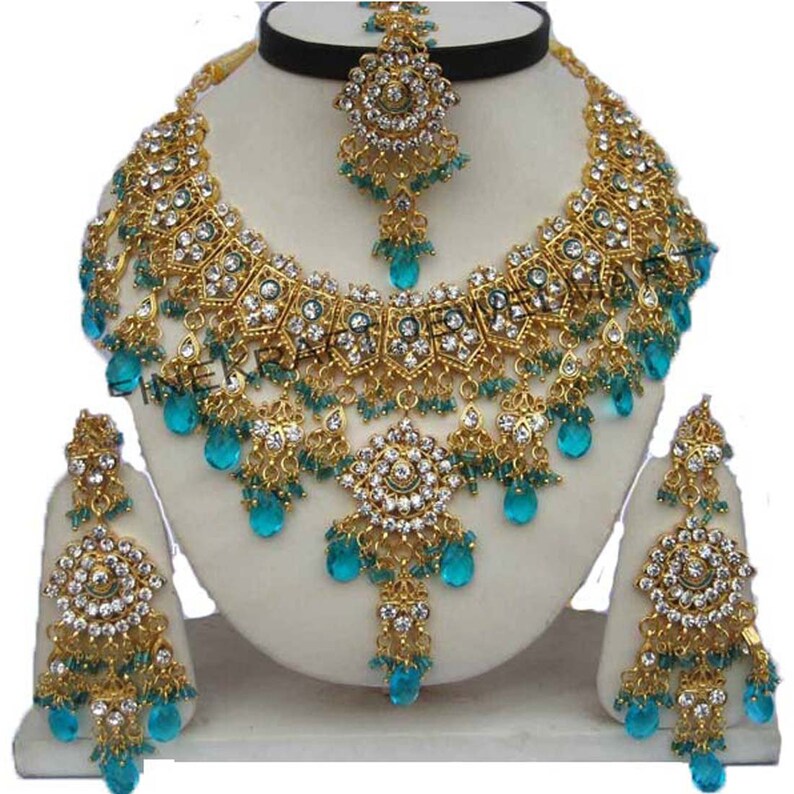 Kundan Zircon Latest Bollywood Wedding Designer Necklace,Earrings,Tikka Jewelry