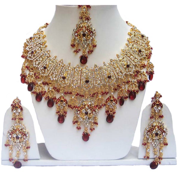 Collier ras de cou nuptiale indienne Kundan Zircon bijoux Boucles d'oreilles Tikka Set