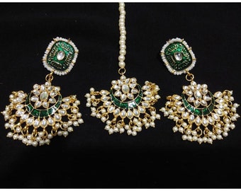 KUNDAN EARRINGS | Bollywood Bridal Wedding  Jewelry|Gold Plated Pearls Earrings For Women,meenakari  Kundan Earrings Tikka Set