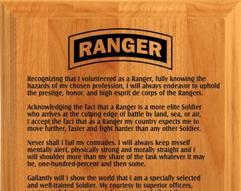 RLTW custom gift Personalized US ARMY RANGER Plaque 8x10 wood RANGER CREED