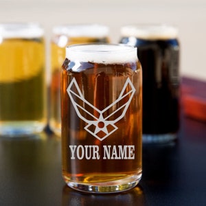 AIR FORCE Can Glass,Beer Can Glass,16 oz can glass,Military Gift,Wedding Gift, Groomsmen Gift,Personalize, Laser Engraved,Air Force Gift