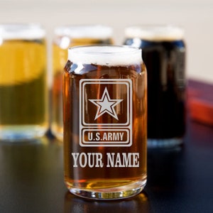 ARMY Can Glass,Beer Can Glass,16 oz can glass,Military Gift,Wedding Gift, Groomsmen Gift,Personalize, Laser Engraved,Air Force Gift