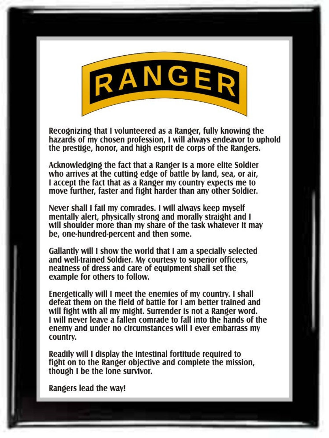 Army Ranger Creed Plaque,army Plaque,military Plaque,retirement Plaque