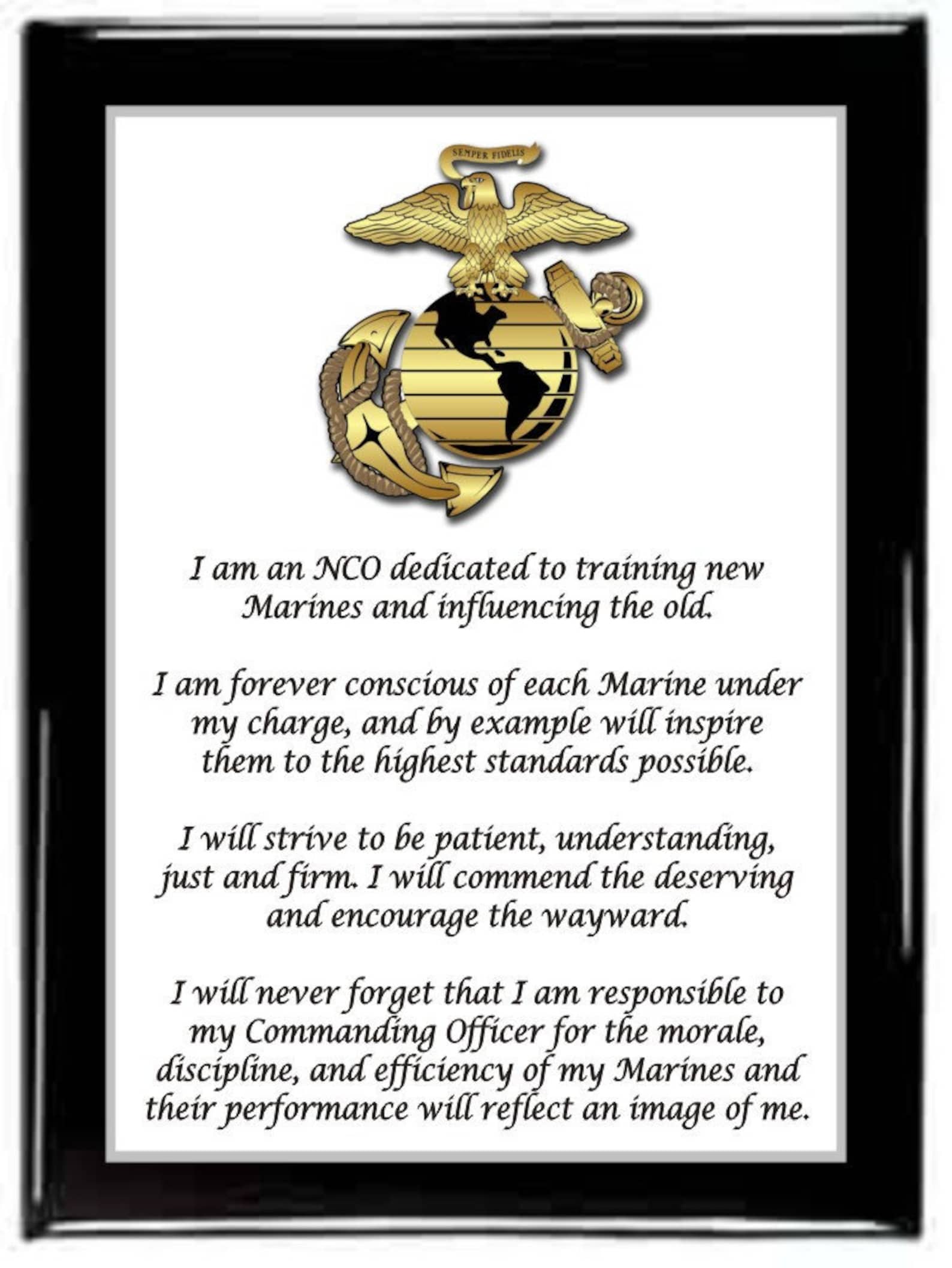 Marine Corps NCO Creed PlaqueMarine PlaqueMilitary Etsy
