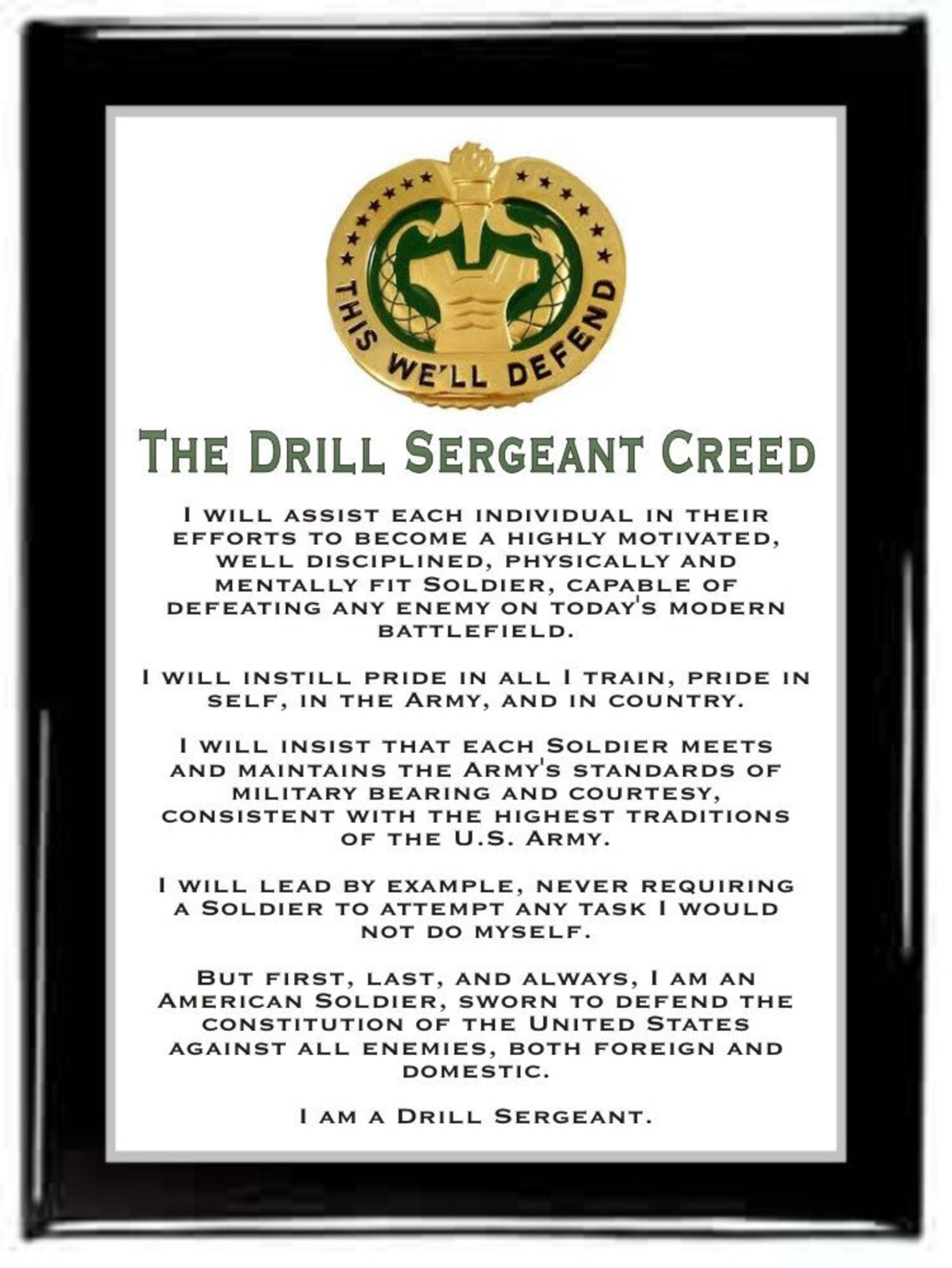 The Drill Sergeant Creed Plaque,army Plaque,military Plaque,retirement