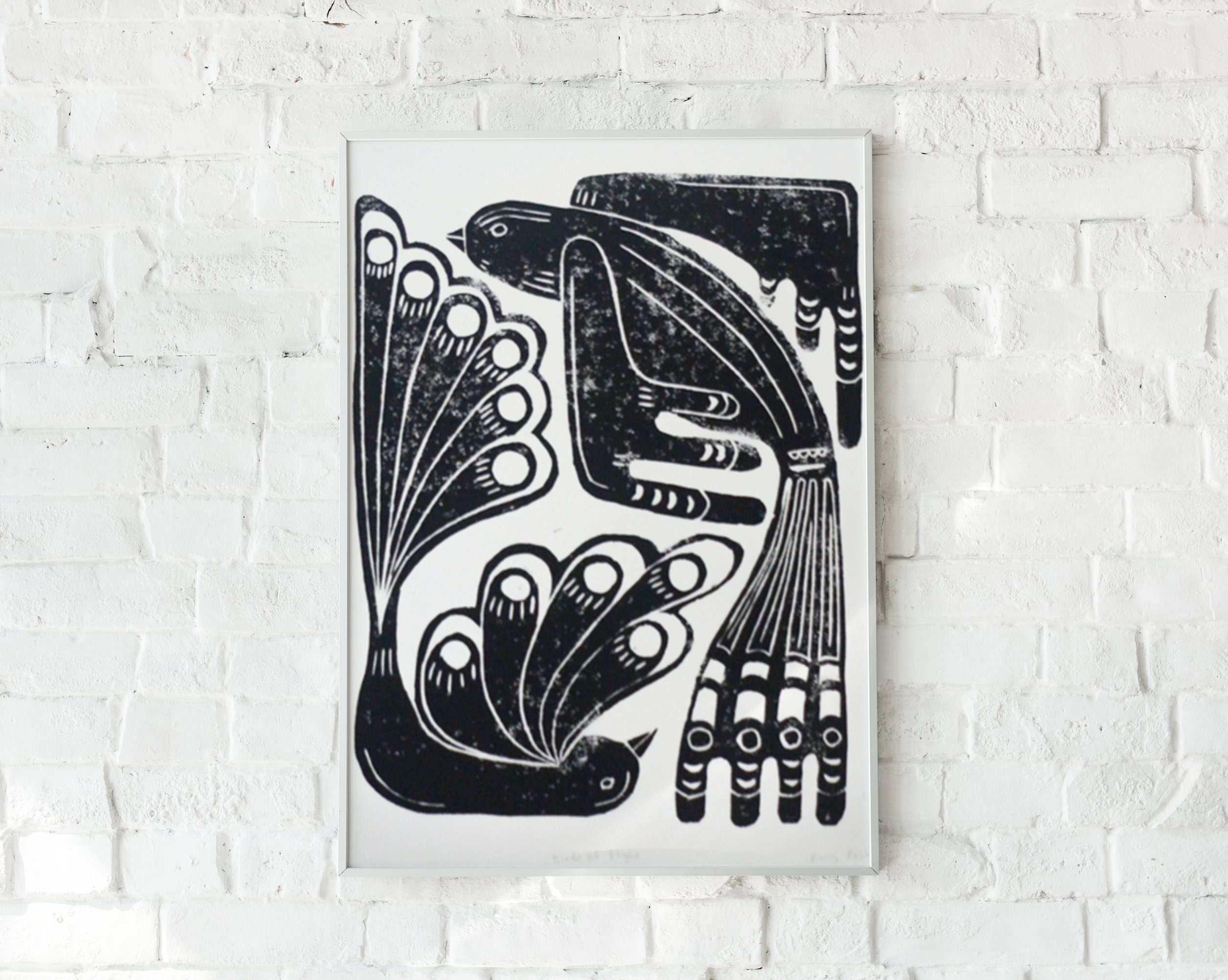 Art Print Lino Print Linoleum Print Birds Black and White Etsy