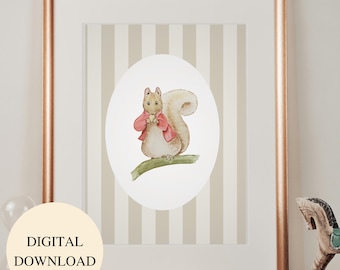 Set of 6 Beatrix Potter Inspired Woodland Animal Prints - Watercolor Nursery Wall Art Download