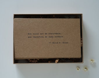 Box of book quote cards for moms, box of 20 flat kraft cards with variety of quotes, Mother's Day gift, book lover gift