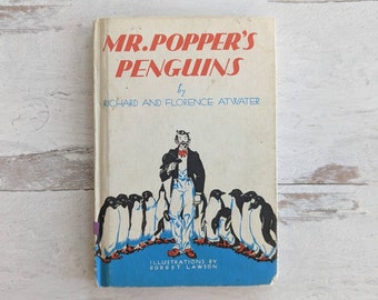 Mr Popper's Penguins, vintage children's book, 1960's, hardcover, book gift