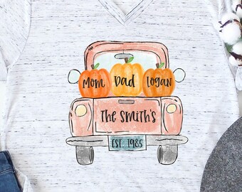 Family pumpkin truck, personalized family shirt, kids names shirt, pumpkins, truck, fall shirt, gift for mom, mom shirt, gift for her