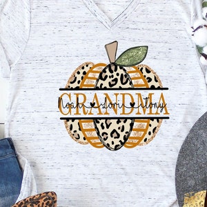 Grandma pumpkin shirt, leopard pumpkin, personalized family shirt, kids names shirt, pumpkins, fall shirt, gift for grandma, gift for her