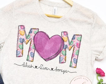 Mom Valentine's Shirt, Heart alpha, Candy letters, personalized mama shirt, custom shirt, kids names, Valentine's, mom valentine gift