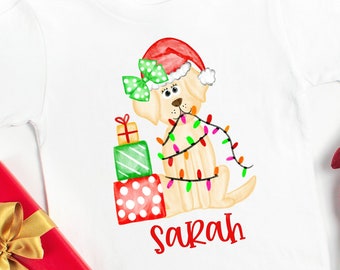 Girls Christmas shirt, Christmas dog, Christmas lights, personalized girl shirt, custom, presents, Christmas shirt, toddler, youth