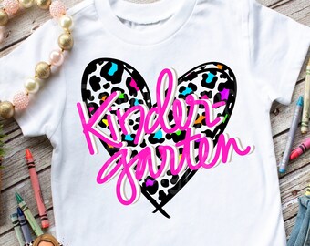 Kindergarten, leopard heart, girls school shirt, girl kindergarten shirt, back to school,  funny school shirt, youth school shirt