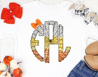 Girls fall shirt, personalized girl shirt, Halloween initials, halloween monogram, halloween shirt, Fall shirt, girl monogram shirt