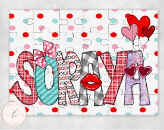 Valentines puzzle, personalized puzzle, hearts, valentine letters, youth valentine gift, girl and boy valentine, sensory activity