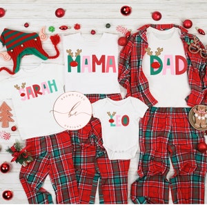 Family Christmas shirts, Christmas pictures, Family PJ shirts, Matching Christmas shirts, reindeer letters, personalized tee, mom gift, pink