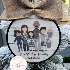 Family ornament, stick people ornament, personalized family ornament, custom family ornament, farmhouse, hoop ornament, gift for mom