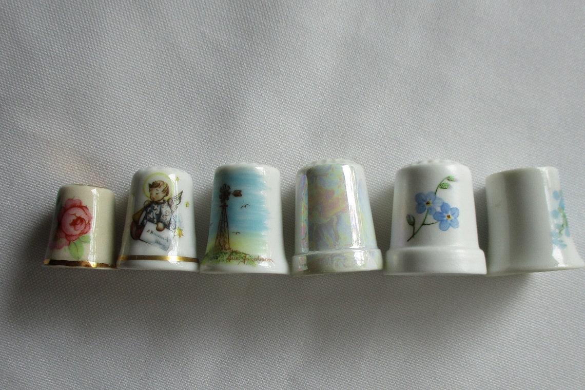 RARE 6 Thimbles Vintage Porcelain Thimbles Unique Thimbles Etsy
