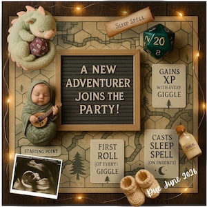Editable DnD Baby Announcement | Fantasy Template | New Adventurer Joins the Party | Dungeons & Dragons Baby Reveal - Instant Download