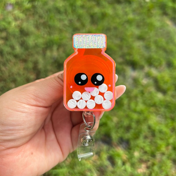 Pill bottle Badge Reel| gift for pharmacist | cute nurse accessories | retractable badge reel