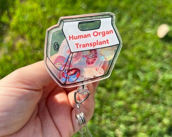 Organ transplant badge reel, organ transplant cooler badge clip,transplant nurse coordinator,transplant surgeon,shaker badge reel