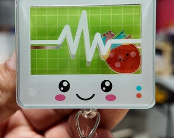 Heart rate machine badge holder, interactive ID holder. Shaker badge clip