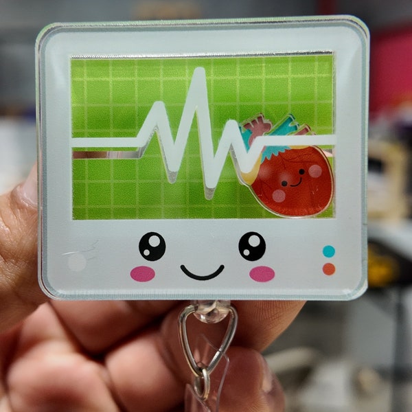 Heart rate machine badge holder, interactive ID holder. Shaker badge clip