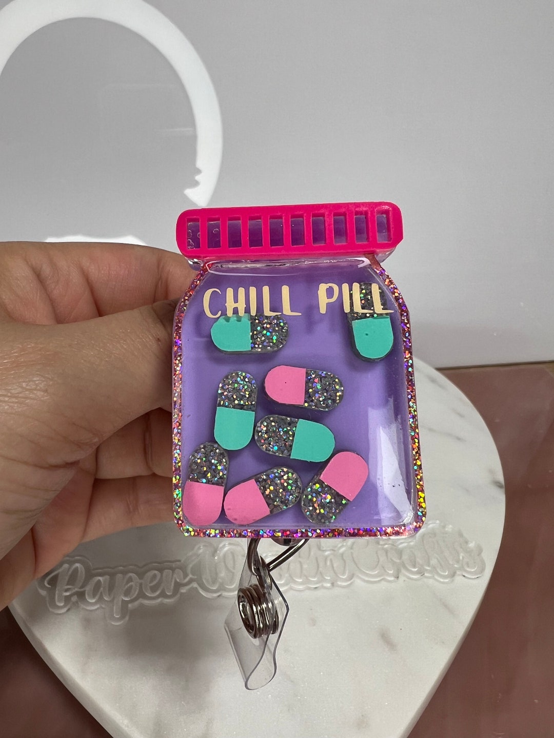 Chill Pill Bottle Badge Reel Gift for Pharmacist,cute Nurse Accessories