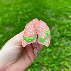 Lungs with mucus, Interactive badge reel , pulmonary technician badge reel