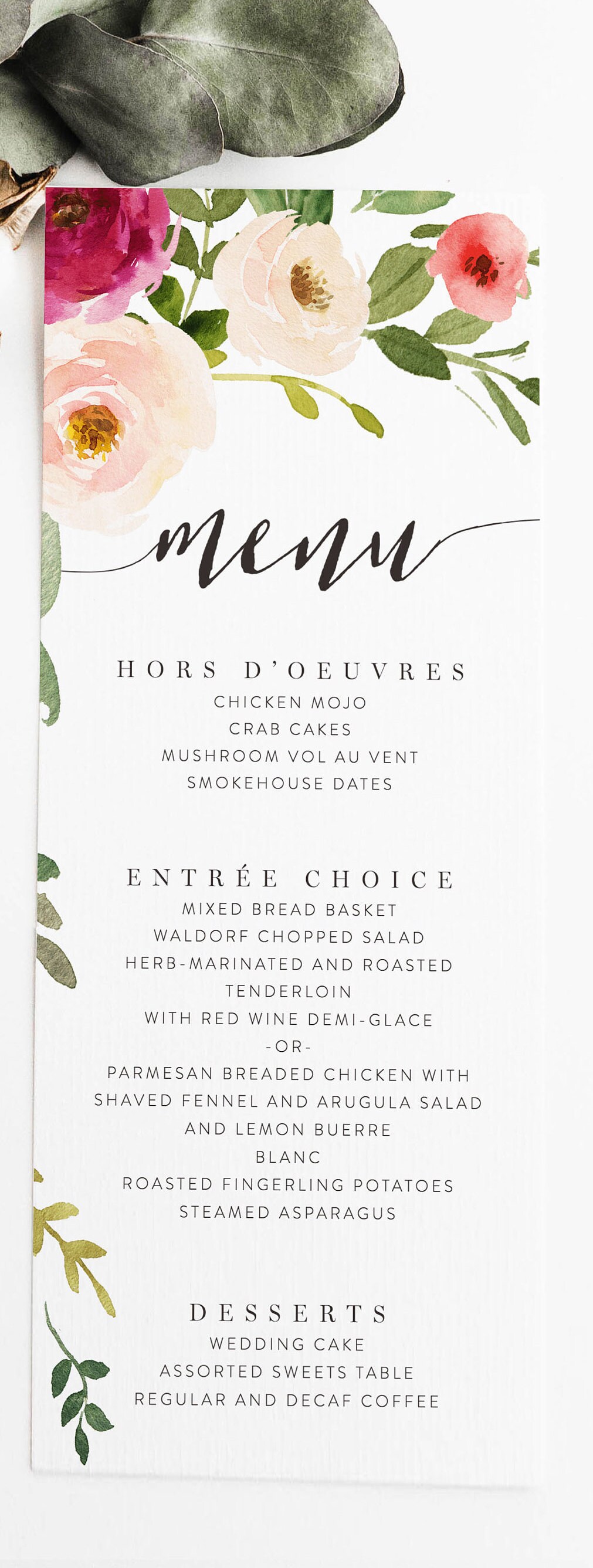 Spring Floral Wedding Menu Template Wedding Menu Cards Etsy
