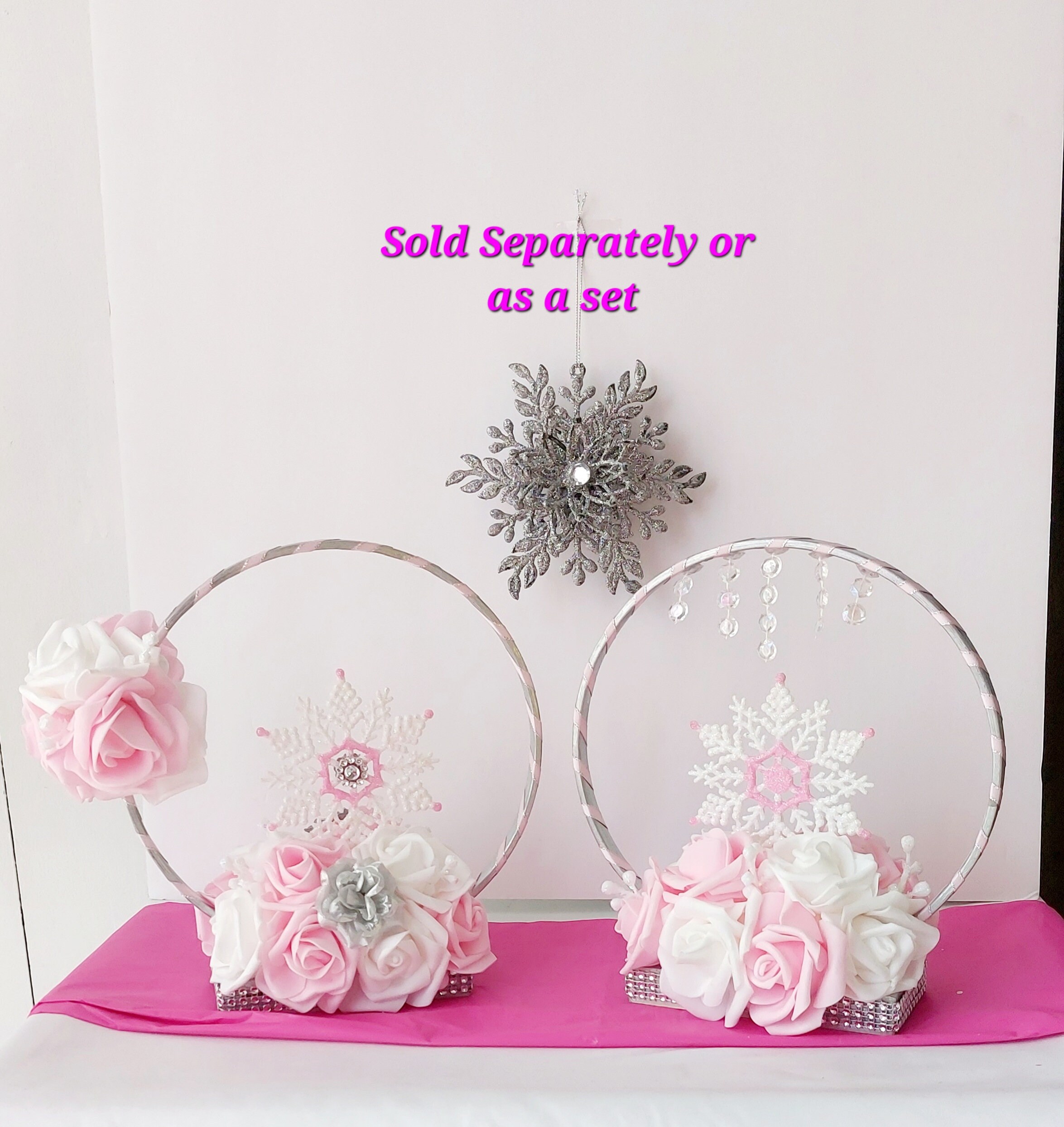 Snowflake Hoop Centerpiece Winter Wonderland Baby Shower Snowflake Decor Winter Baby Shower Winter Quinceanera Winter Wedding