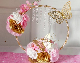 Butterfly Hoop Centerpiece, Royal Princess Baby Shower, Quinceanera, Princess Baby Shower, Butterfly Decor, Pink and Gold Decor, Wedding Dec