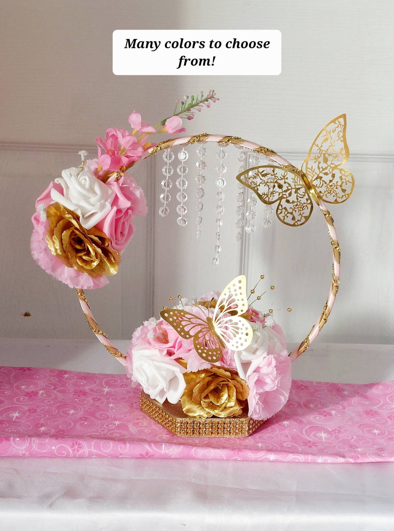 Butterfly Hoop Centerpiece Royal Princess Baby Shower Quinceanera Princess Baby Shower Butterfly Decor Pink and Gold Decor