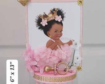 Royal Princess Centerpiece, Royal Princess  Baby Shower Centerpiece, African American, Hispanic, White, Pink Decor, Single-sided, Double-sid