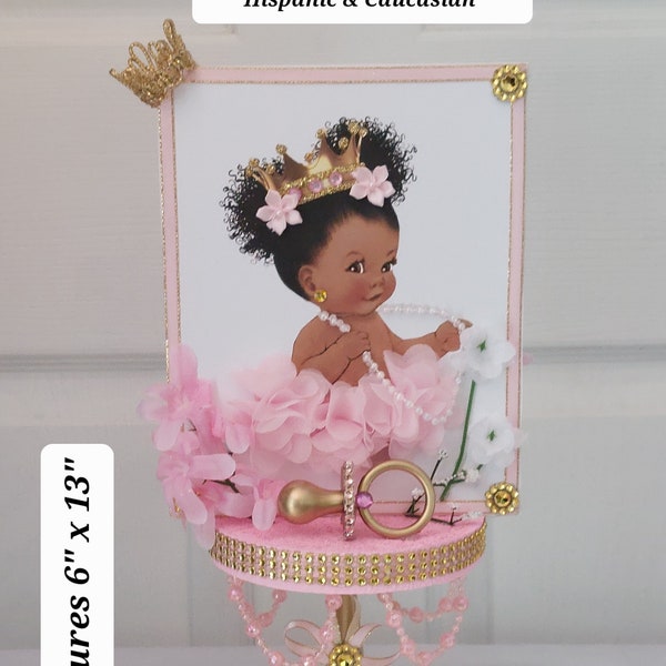 Royal Princess Centerpiece, Royal Princess  Baby Shower Centerpiece, African American, Hispanic, White, Pink Decor, Single-sided, Double-sid