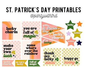 Imprimibles para el Día de San Patricio - Etiquetas de regalo - Descarga digital - Regalos para profesores - Etiquetas - Banderines - Amuleto de la suerte - Suerte irlandesa