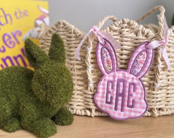 Etiqueta bordada para cesta de conejito de Pascua / Aplique / Etiqueta bordada personalizada para cabeza de conejito de Pascua / Cuadros a cuadros