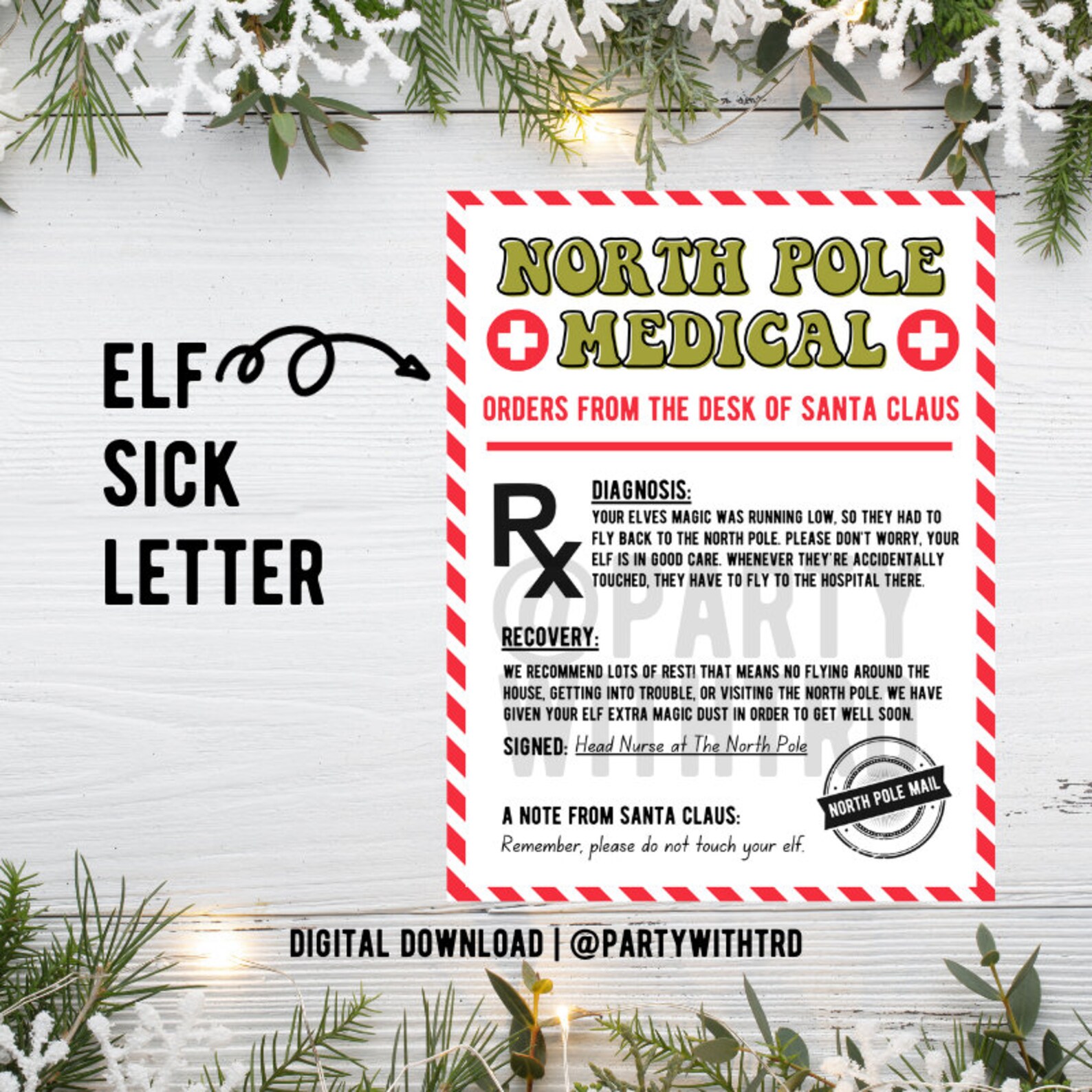 Elf Sick Letter Magic Elf Christmas North Pole Elf Forgot to Move the ...