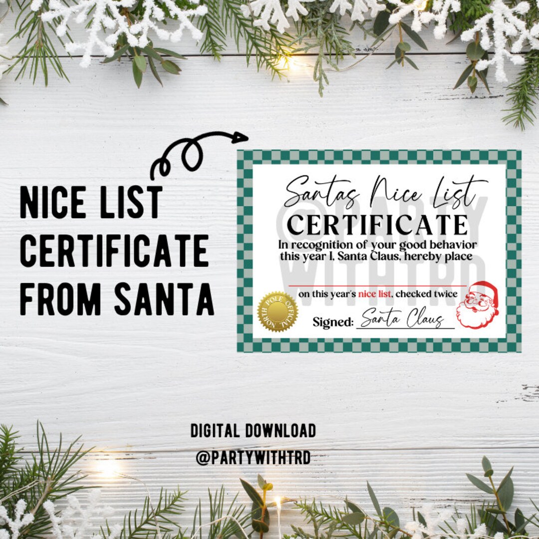 Santa Nice List Certificate - Santa Letter - Santas Nice List Official ...