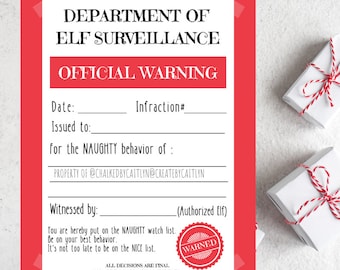 Department of Elf Surveillance - Warning - Naughty List - Nice List - Santa Claus - Elf Santa Letter