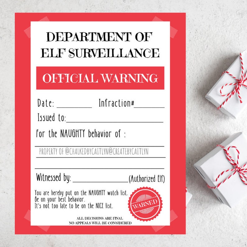 Department Of Elf Surveillance Printable - Printable World Holiday