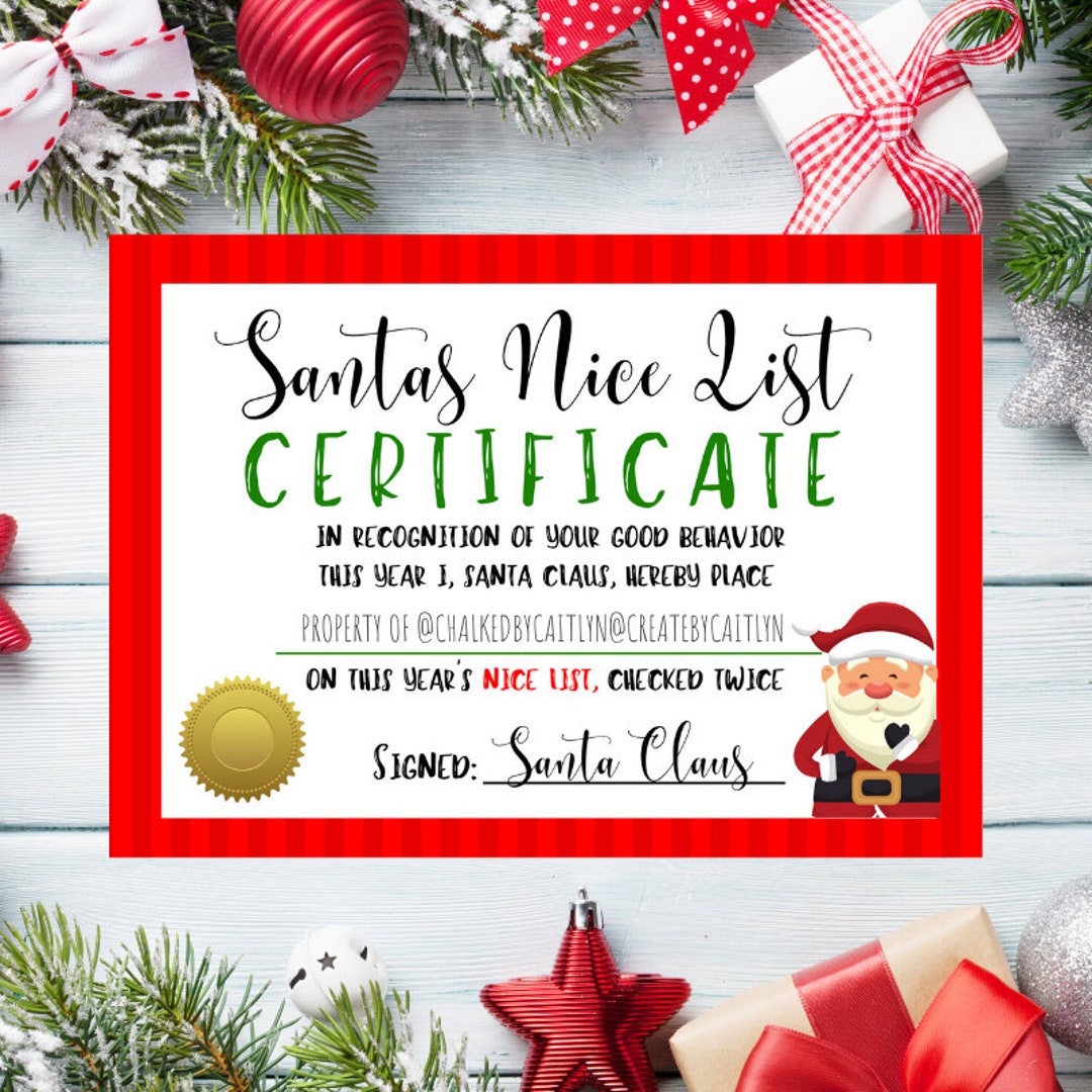 Santa's Nice List Certificate - Good Behavior - Santa Claus - Merry ...