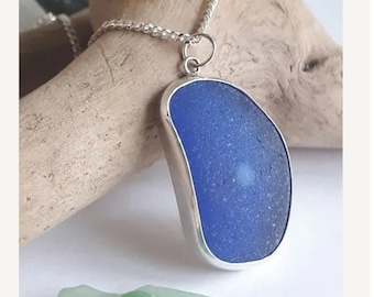 Rare Scottish Cobalt Blue Sea Glass Pendant with Bubble in. Hand made.