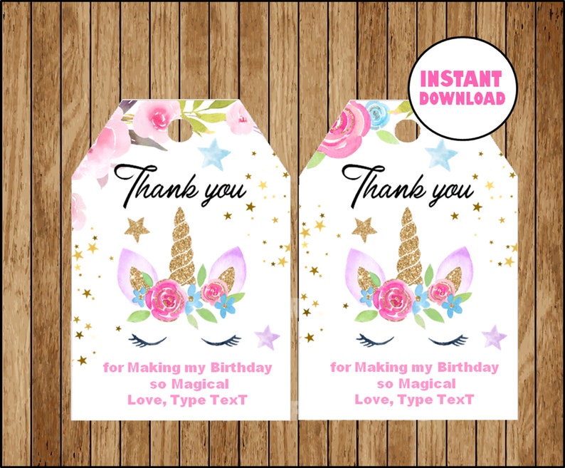 unicorn thank you tags unicorn gift tags unicorn birthday etsy